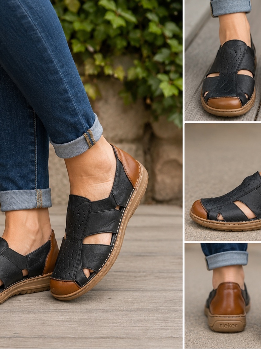 Rieker Women's EU 37 Black Brown Leather Comfort Slip-On Sandals - Picture 9 of 9
